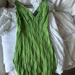 Reformation inspired Green Eyelet Embroidery Dress